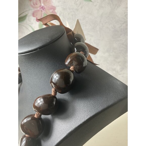 Genuine Kukui Tree Nut Necklace With Brown Ribbon #2 - Picture 4 of 5